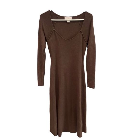 Rachel Parcell Womens Brown Sweetheart Rib Knit Long Sleeve Midi Dress Small - Picture 5 of 7